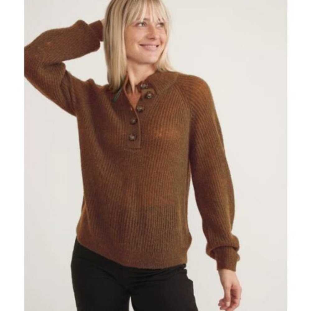 Marine Layer Evelyn Sweater‎ Dream Knit Wool Alpaca Cinnamon Brown